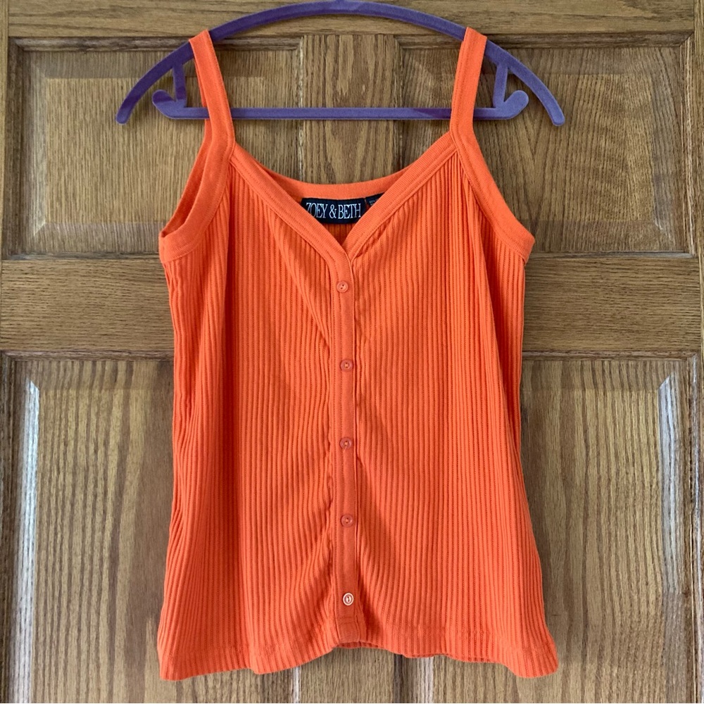 Zoey & Beth sexy Orange Striped ribbed texture strappy button Tank Top Medium - Picture 5 of 7